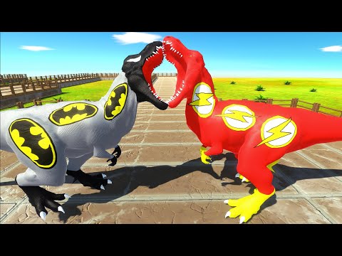 BATMAN T-REX vs FLASH T-REX OASIS DEATH RUN - Animal Revolt Battle Simulator