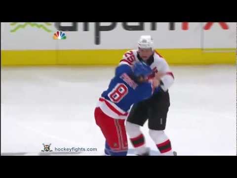 Devils vs Rangers start of game line brawl Mar 19, 2012