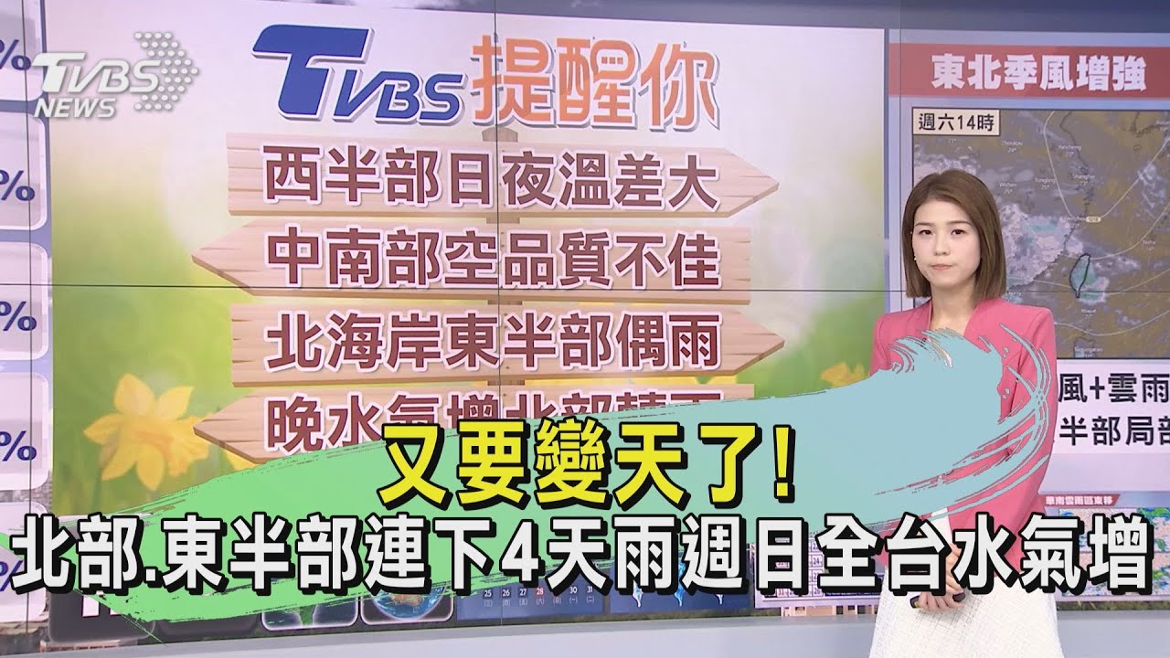 又要變天了! 北部.東半部連下4天雨週日全台水氣增