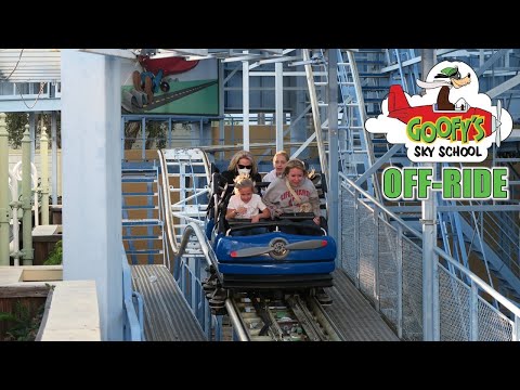 Off-ride footage of a Goofy's Sky School train
