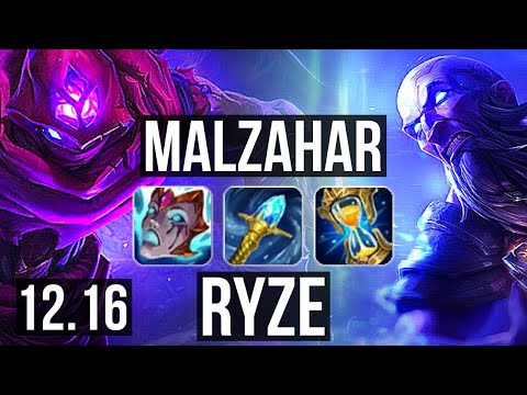 MALZAHAR vs RYZE (MID) | 11/1/9, 500+ games, Rank 10 Malz, Dominating | KR Master | 12.16