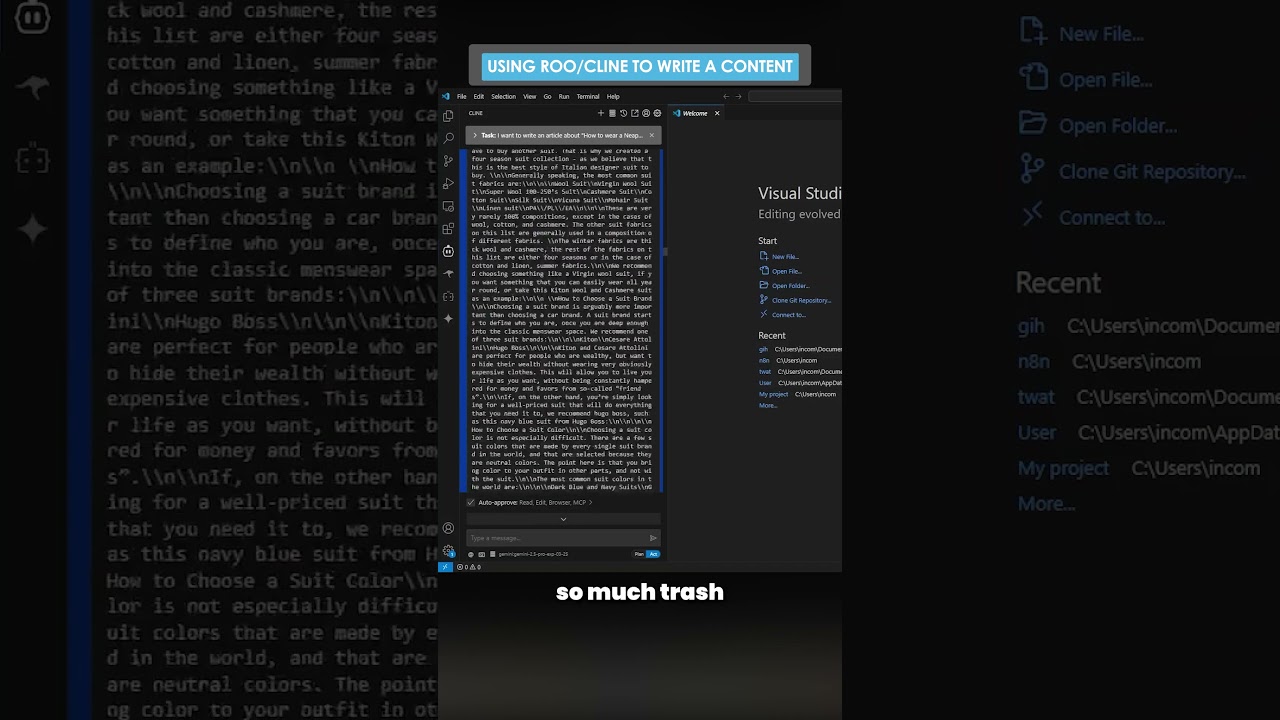 Can You Use Roo Cline to Write Content? #roocode #cline #googlegemini