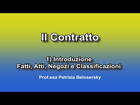 Il contratto 1) Introduzione  - Fatti, Atti, Negozi giuridici e Classificazioni