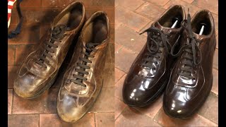 Complete work on color (patina process) and shine of old shoes