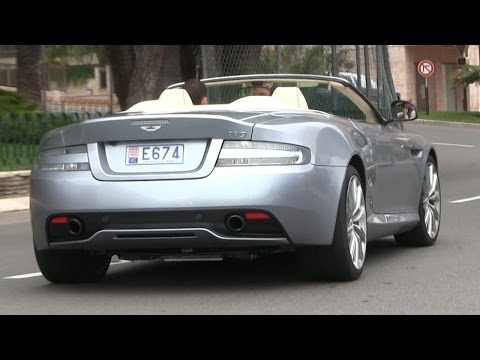 LOUD Aston Martin DB9 Volante driving in Monaco