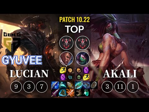 GEN gyuvee Lucian vs Akali Top - KR Patch 10.22