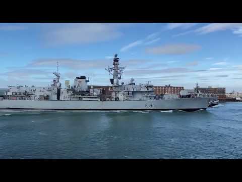 HMS Sutherland makes a rare visit to Portsmouth this morning.