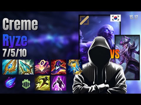 Creme Mid Ryze vs Syndra lol KR solo rank Full Game 15.17 | Creme 라이즈 vs 신드라