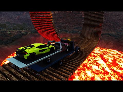 Cars vs Lava Crater Loop Bridge | BeamNG Drive