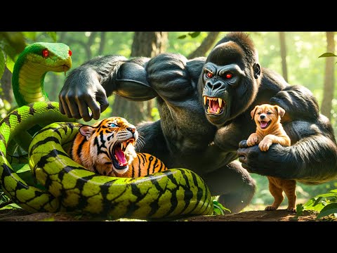 Epic Battle: Kong Saves Puppy From the Tiger King and Titanoboa 🦍🐯🐶 | Kong Movie | Bigfoot Movie
