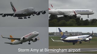 STORM AMY NEARLY 50KTS WIND - GO AROUNDS AND WOBBLY LANDINGS AT BIRMINGHAM AIRPORT