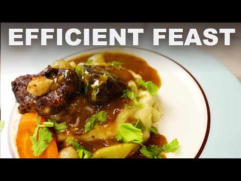 Easy big beef stew and roasted garlic mashed potatoes