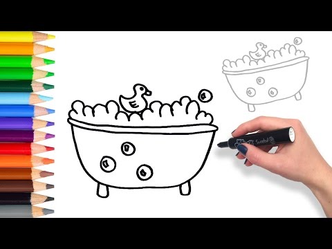 How to draw Bubble Bath time with Rubber Ducky | Teach Drawing for Kids
