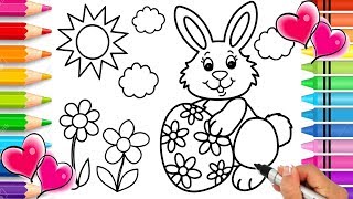 Easter Bunny Coloring Page | Easter Coloring Book | Glitter Easter Egg Printable Coloring Page