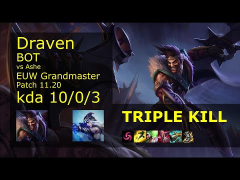 Draven ADC vs Ashe - EUW Grandmaster 10/0/3 Patch 11.20 Gameplay