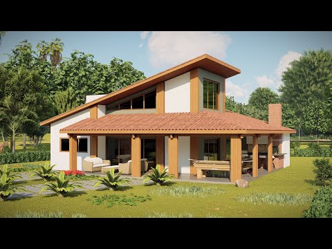 Casa de Campo em L com 3 quartos -Compre o Projeto na Descrição - P474