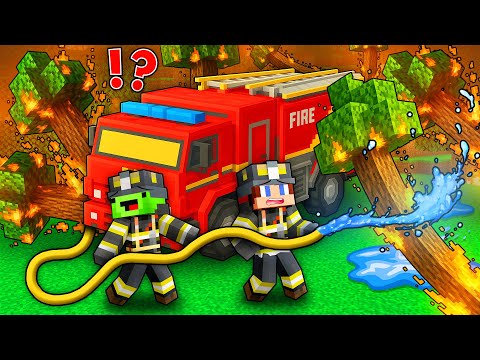 JJ and Mikey Became Firefighters to SAVE THE WORLD From Fire Apocalypse in Minecraft ! - Maizen