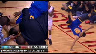 Stephen Curry&#39;s scary fall - head injury vs Rockets (Game 4)