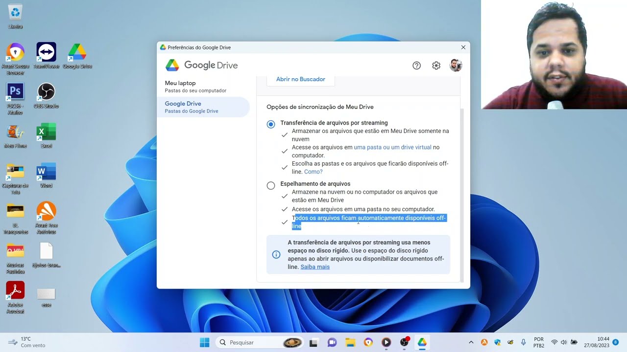 Google Drive - Opções de Sincronização (Streaming e Espelhamento)