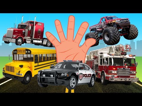 Finger Family Vehicles Collection Learning Planes Trucks Police Cars Taxi Names and Sound Rhymes