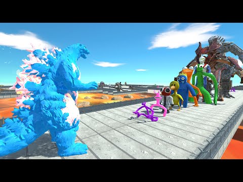 Godzilla Burning Blue vs Rainbow Friends LAVA DEATH RUN - Animal Revolt Battle Simulator