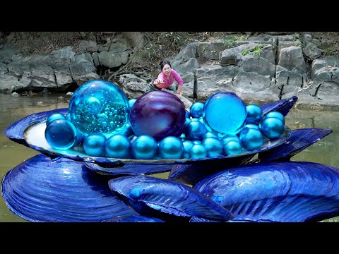 😱😱Pry open the giant blue clam, inside it is pregnant with charming blue pearls, extremely beautiful