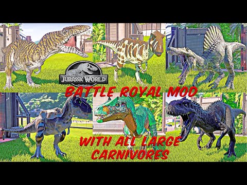 Battle Royale Mod All Large Carnivore Dinosaurs at Jurassic World Evolution, Dinosaur Fights