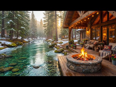 The Most Peaceful Riverside Cabin Porch 🌲🔥 Fire Pit, Gentle River & Nature Sounds for Relaxation