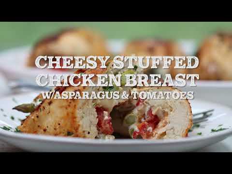 Cheesy Stuffed Chicken Breast w/Asparagus & Tomatoes (STUFFED CHICKEN BREAST SERIES)