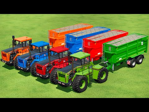 LOAD BIG BUD COLORED TRACTORS WITH STONES & PARKOUR JOBS - Farming Simulator 22