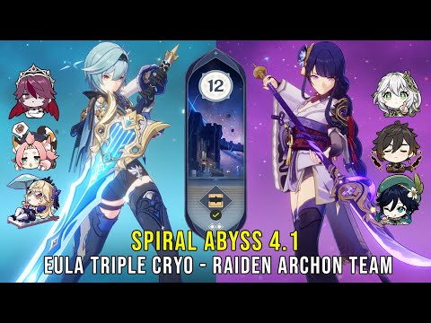 C1 Eula Triple Cryo and C0 Raiden Archon Team - Genshin Impact Abyss 4.1 - Floor 12 9 Stars