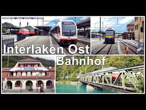 Normal, Meterspur und 5 Bahngesellschaften am Bahnhof Interlaken Ost, Bern, Schweiz 2020