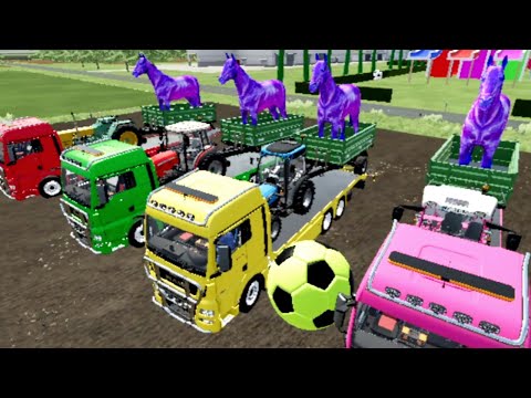 TRANSPORTING FENDT, JOHN DEERE, LANDINI, JCB & MINI TRACTOR WITH HORSE - Farming Simulator 22