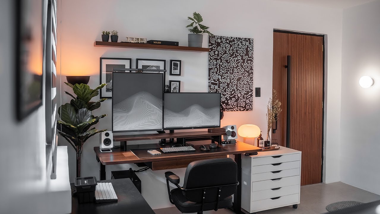 Desk Setup & Home Office Tour 2024 | Walnut, Black, and White Theme