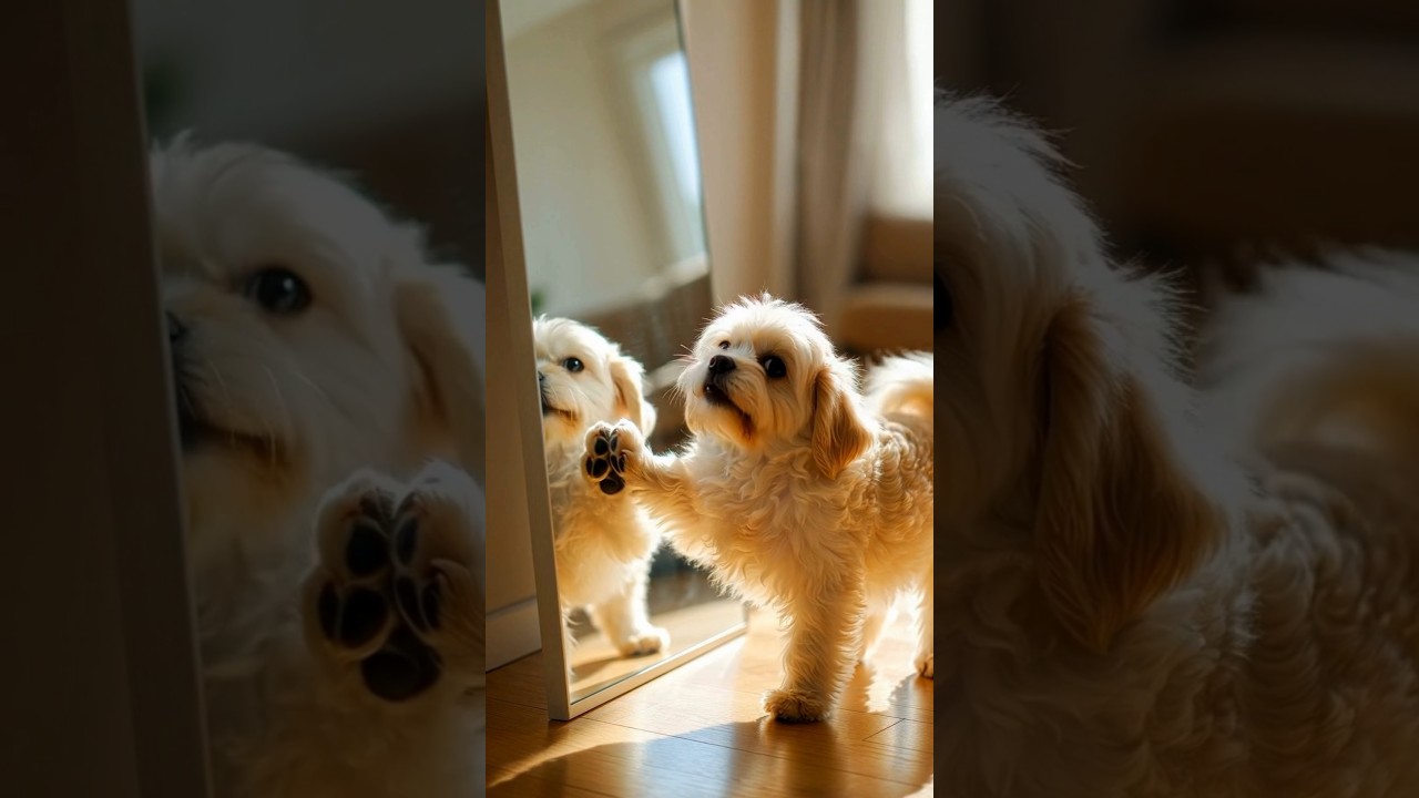   “The Puppy’s First Mirror interaction" #cute #puppy #animals #cuteanimals