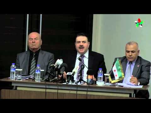 مؤتمر صحفي لعضو اللجنة القانونية في الائتلاف الوطني السوري مروان حجو الرفاعي للحديث عن استخدام النظام الأسلحة الكيماوية