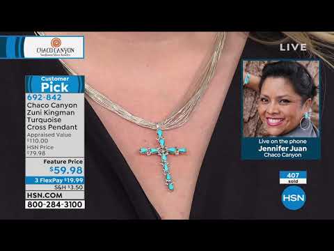 Chaco Canyon Zuni Sterling Silver Kingman Turquoise Cros...