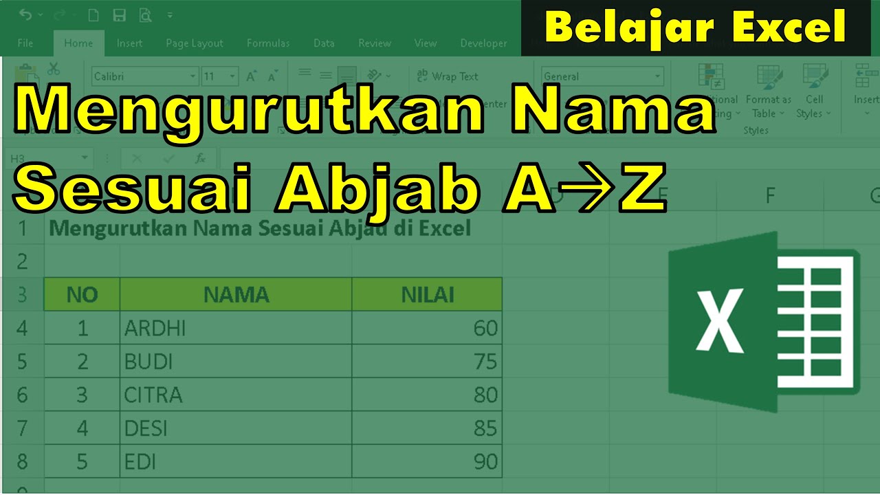 Cara Mengurutkan Nama Sesuai Abjad di Excel | Belajar Excel