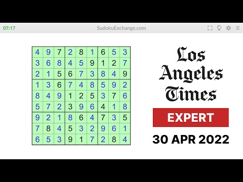 Los Angeles Times Sudoku Expert Level - 30 April 2022