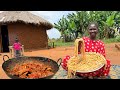 Real African Village Life Handmade Pasta Rich Wet Fried Beef For The Family
