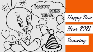 Happy New Year 2021 Drawing _ stylish Beautiful Good Picture Happy New Year Drawing