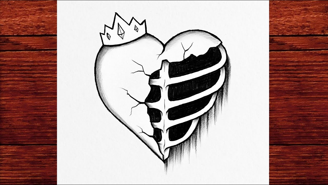 How to Draw a Broken Heart with Crown | Dark Aesthetic Pencil Art