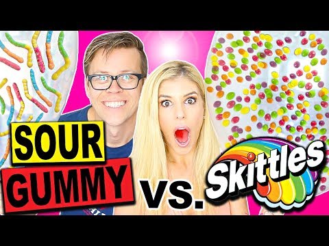 GIANT BALLOON SOUR GUMMY WORMS VS SKITTLES CHALLENGE!!