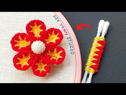 Amazing Woolen Craft Ideas with Cotton Buds - Easy Woolen Flower Making - Hand Embroidery Flowers