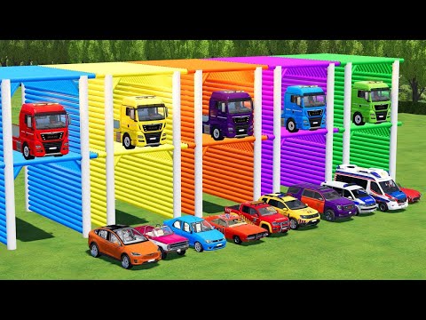 TRANSPORTING TESLA  & ALL POLICE CAR DACIA, BMW, VOLKSWAGEN, LAND ROVER, DODGE FARMING SIMULATOR 22