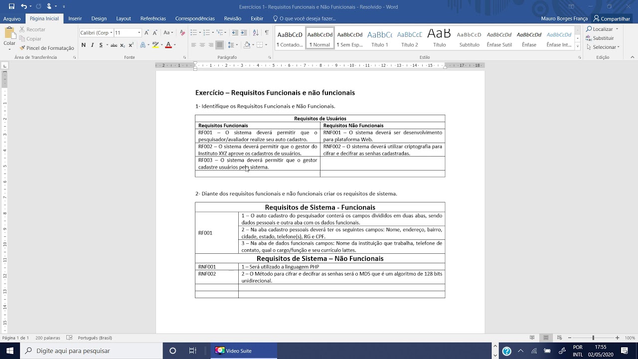 Exemplo para realizar os exercícios de requisitos funcionais e não funcionais