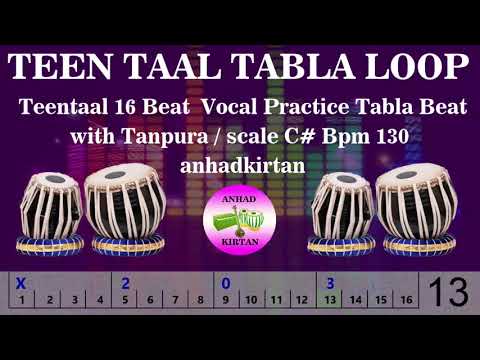 Teen Taal Tabla | Tintal 16 Beats | Tabla Beat  with Tanpura  | scale C# Bpm 130 | anhadkirtan