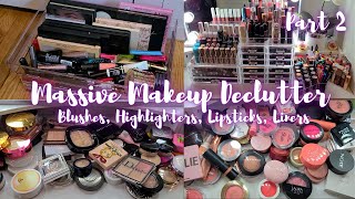 ANOTHER MASSIVE MAKEUP DECLUTTER | BLUSH, HIGHLIGHTER, & LIPSTICK