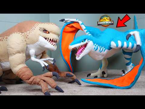 All JURASSIC WORLD REBIRTH DINOSAURS  - DISTORTUS REX, MUTADON, SPINOSAURUS - BOSS FIGHT !!