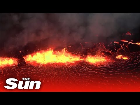 Iceland volcano eruption - epic footage of fiery show
